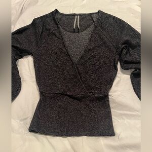 Anthropologie Black/Charcoal Heather Knit Sweater Balloon Sleeves